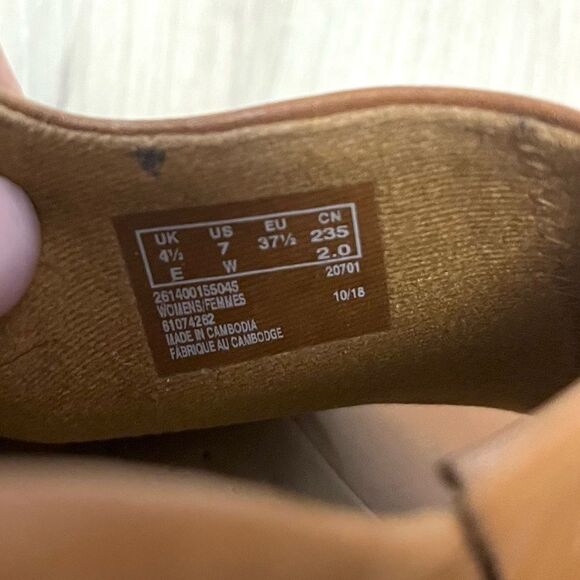 Clarks Sandals Women’s 7W Tan Leather Slingback Peep Toe Heels - Picture 4 of 7